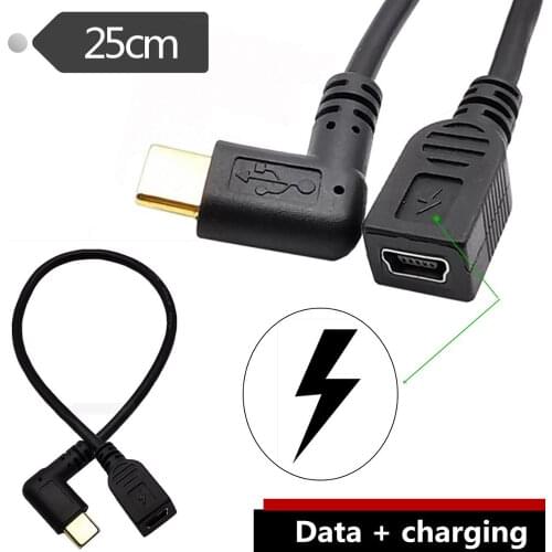 Right/Left Angle USB-C Charging Cable, Duttek USB 3.1 Type C Male to Mini USB (Mini B) Female Converter Cable Cord 0.25m