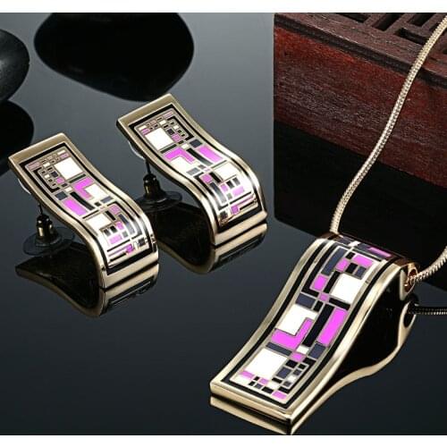 Zlxgirl jewelry Hot selling Purple Violetta Enamel necklace Earring jewelry sets Brand gold color wedding Bridal jewelry sets