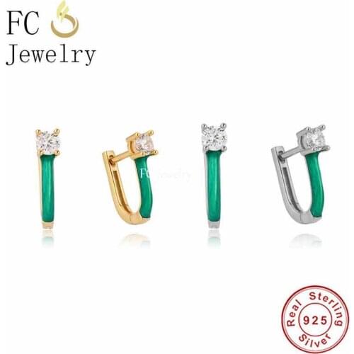 925 Sterling Silver 18k Gold Geometric U Shape Green Enamel Piercing Hoop Earring For Women Boucle D'oreilles Pendientes 2021