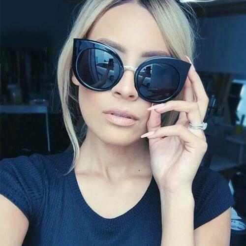 Cat Eye Pink Sunglasses Women Shades Mirror Black Frame Female Sun Glasses Coating Oculos 2017 Fashion Brand Sunglasses 1030R
