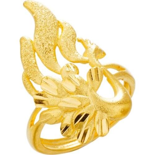 Simulation 24K Golden Peacock Lady Open Ring Phoenix Ring Bride Wedding Brass Jewelry Wholesale wedding rings for women