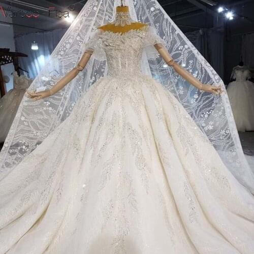 Varboo-Elsa 2021 Ball Gown Wedding Dresses Bling Bling High Neck Shiny Vestido Casamento Lace Appliqus Beaded Bride Gowns Plus