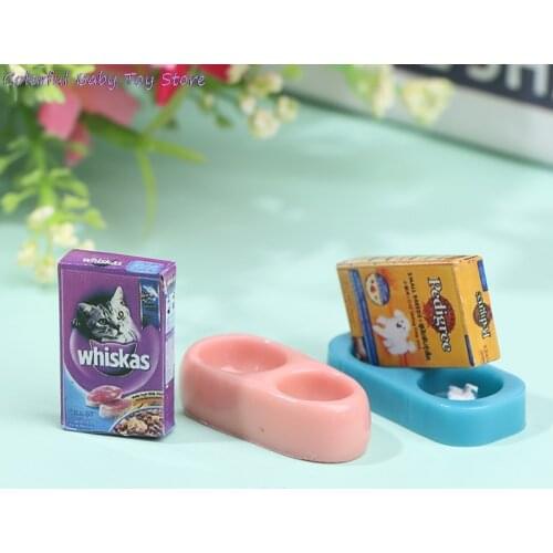 1/12 Dollhouse Mini Dog Cat Pet Food With Plate Simulation Furniture Model Toys