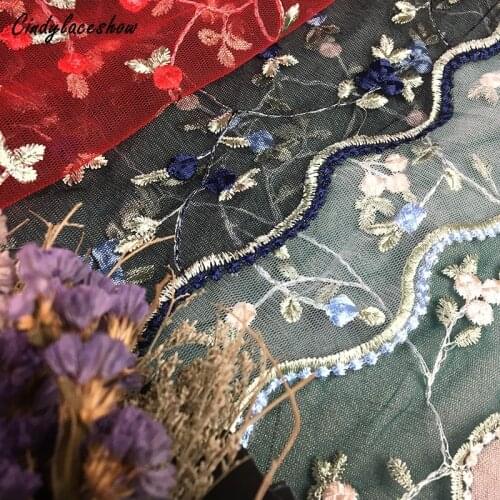 1Yard 145cm Wide Small Rose Embroidery Net Lace Fabric For dress Cloth African French Tulle Lace For Wedding Garment Accessories