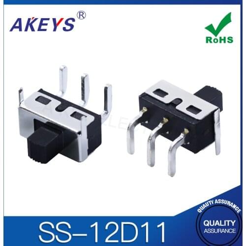 10PCS SS-12D11 1P2T Single pole double throw slide switch verticle type 3 pin bend pin with fixed pin