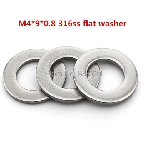 100pcs high quality 316 stainless steel m4 flat washer/plain washer/shim washer D4*OD9*T0.8