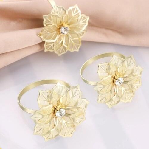 12Pcs Exquisite high-end Flower Napkin Rings Metal Napkin Buckle Napkin Ring Hotel Restaurant Wedding Party Dinner Table Decor