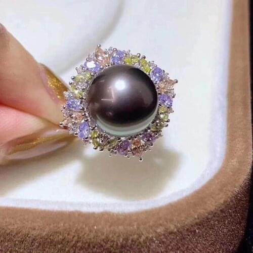 2Pcs/Lot Luxury Shinning Zircons Pearl Rings Holder S925 Sterling Silver Pearl Rings Fittings Women DIY Components