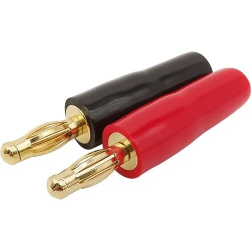 2Pcs Gold-plated Copper 4mm Banana Plug Audio Cable Speaker Terminal Solder-free Audio Plug Wire Connector Red & Black