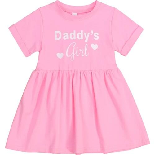 2021 3-24M Infant Girls Dress Heart DADDY GIRL Letter Print Round Collar Short Sleeve One-Piece Sundress for Summer