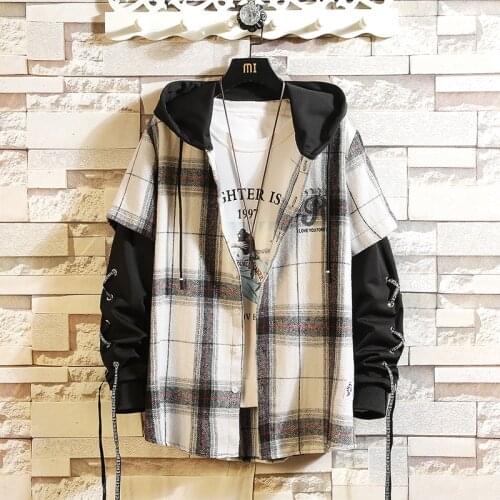 2021 New Arrived Plaid Black Hoodie Sweatshirt For MenS Flannel Fleece Style Hip Hop High Street Casual Cardigan Long-Sleeved