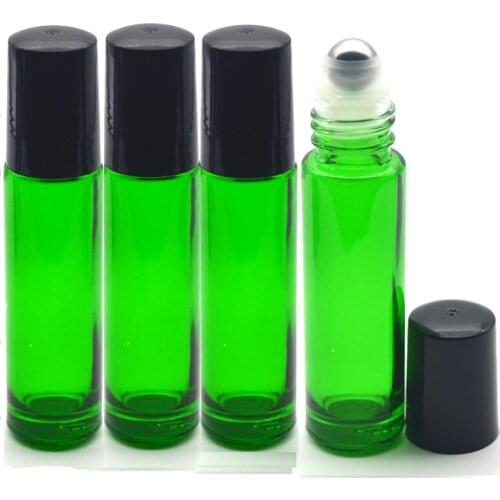 24pcs Empty 10ml Green thick Roller Glass Perfume Bottle 10cc Roll-On ball Essential Oil Sample Bottle Free Shipping