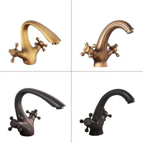 Bronze and Black Colors 3 Models Brass Material Deck Mounted Cold & Hot Water of Dual Handle Basin Tap