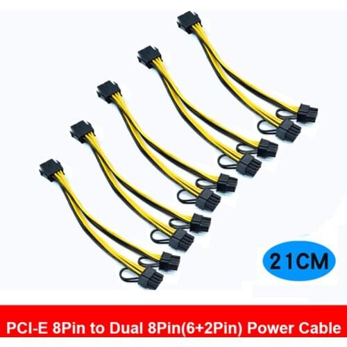 5/10pc 8 Pin PCI Express To Dual PCIE 8 (6+2) Pin Power Cable 21cm Motherboard Graphics Card PCI-E GPU Power Data Cable Splitter