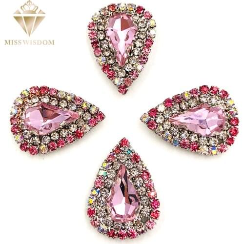8X13mm 10pcs/pack glass stass Pink rhinestone+pink AB chain teardrop sew on rhinestones crystal button Diy jewelry accessories