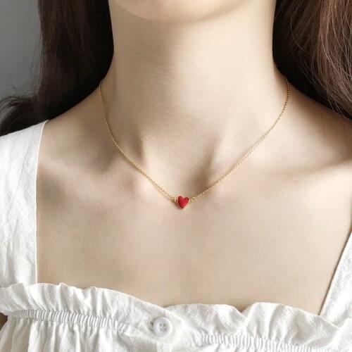 Amaiyllis 925 Sterling Silver Love Hearts Clavicle Necklaces Pendant Double Red Heart Gold Chain Necklace For Women Jewellry