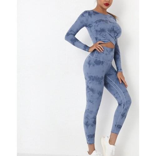 Seamless Yoga Set Women Tracksuit Training Set Long-Sleeved Round Neck Top High Waist Leggings Gym Set Outfits Yoga Fitness Suit