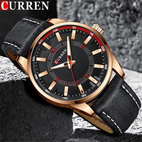 CURREN Sport Classic Men Watch Top Luxury Brand Gold Black Military Male Clock Genuine Leather Sport Quartz Man Wristwatch 8390