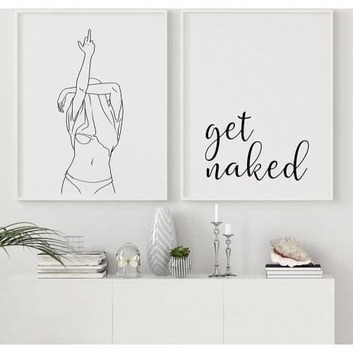 Black White Sexy Woman Middle Finger Art Canvas Painting Poster Funny Get Naked Quote Print Home Decor Wall Picture For Bathroom