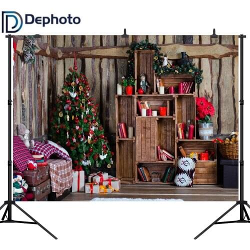 Dephoto Photography Backdrops Christmas tree Wood wall Shelf Gift flower decorations Backgrounds Photocall Photo Studio