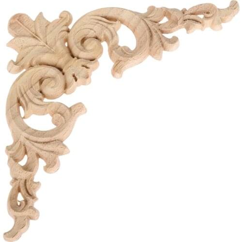 4Pcs Wood Carved Mouldings Corner Onlay Applique European Style Classic Furniture Home Decor 20X20cm