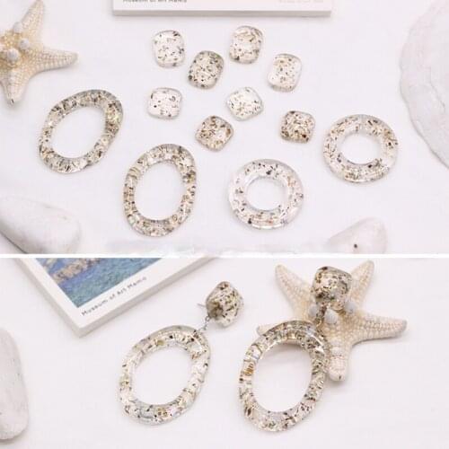 Elegant retro cracked shell resin square ring irregular oval ring super fairy earring material DIY earring accessories
