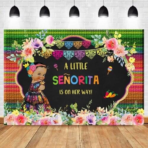 Mexico Baby Shower Backgdrop Princess Photo Background Dark Skin Girl Newborn Dessert Table Decorations Props