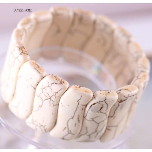 Hot Jewelry 14X32MM Natural Stone Beads Stretch White Howlite Bracelet 8" 1Pcs H914