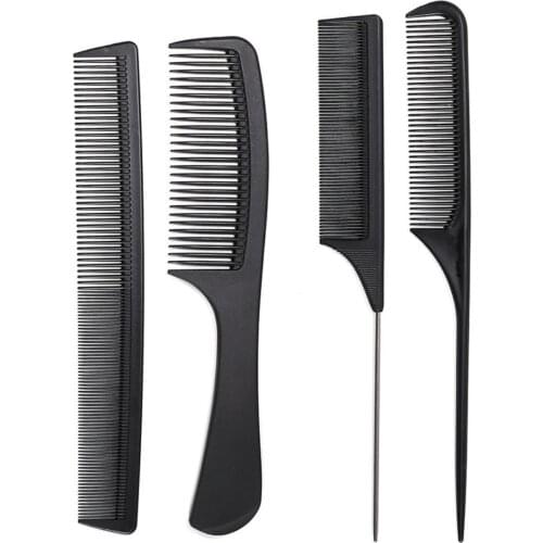 4Pcs Multi Type Carbon Fiber Combs Metal Pin Tail Comb Hairdressers Barbers Black Wide Fine Tines Comb for Styling Hairdressing