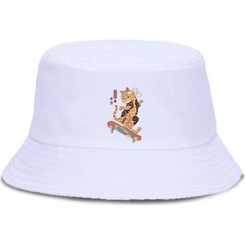 Cool Catana Play skateboard Ukiyoe Print WomenS Bucket Caps Hip Hop Cotton Bob Hat For Man Beach Sun Fashion Men Fishman Hats