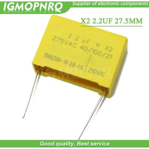 10pcs capacitor X2 capacitor 2.2uf 275VAC Pitch 27.5mm X2 275V Polypropylene film capacitor 2.2uf