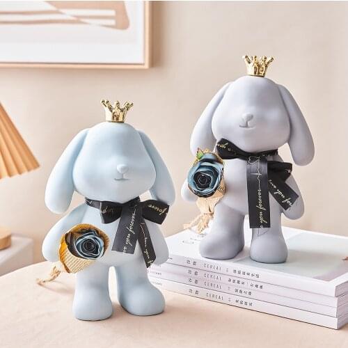 Home Decoration Accessories Modern Fashion Crown Rabbit Desktop Decoration Ornament Living Room Decoration Figurines Decor Gift