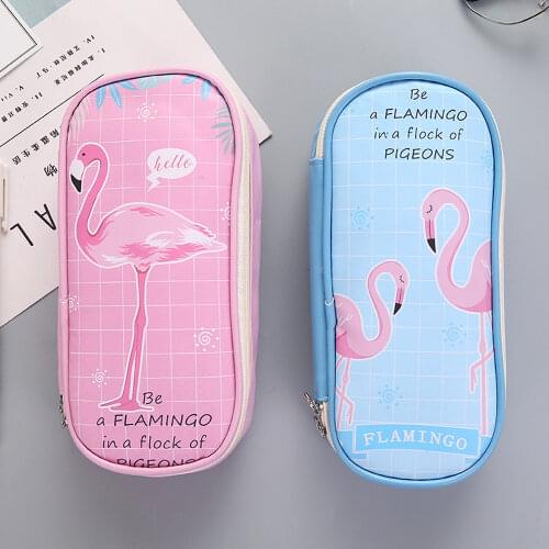 1 pcs Creative Pencil Case PU Flamingo Large Zipper Pencil Bags Pen Holders School Supplies Stationery Pencil Box