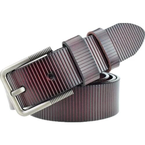 2019 Luxury Belts for Men Fashion Personality Stripe Design Pin Buckle High Quality Genuine Leather Male Belts