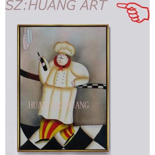 Restaurant Wall Art Canvas Painting Pasta Chef Personality Hand-drawn characters Cook Oil Painting Bakery Kitchen