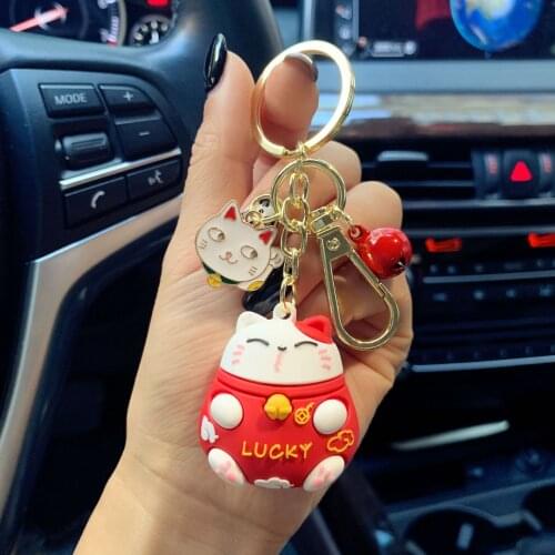 New Cute Lucky Cat Key Chains Cartoon Animal Cat Doll Key Rings Women Men Car Bag Pendant Trinkets Key Chains