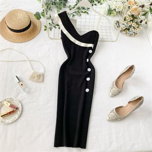 Autumn Fashion Big Size Women Sexy Spaghetti Strap Package Knitted Dress Elegant Lady Knitting Sweater Dresses Bottomings WZ906