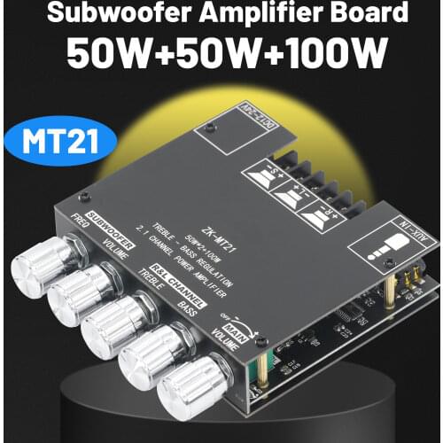 MT21 Bluetooth 5.0 Subwoofer Amplifier Board 50WX2+100W 2.1 Channel Power Audio Stereo Amplifier Tone Board Bass AMP AUX 12V 24V