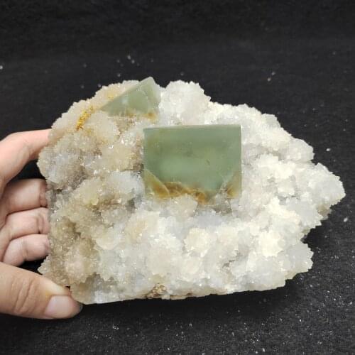 1197.4gLarge, natural rare grass green fluorite and crystal point symbiotic mineral home decoration collection ornaments
