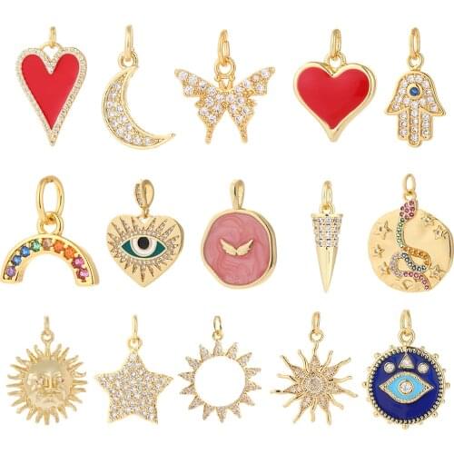 Rainbow Heart Star Charms for Jewelry Making Supply Gold Butterfly Charm Evil Eye Pendant Design Diy Charms for Earring Necklace
