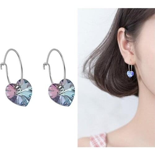 Shiny Crystal Colorful Heart Earrings Girl Jewelry Trendy Silver 925 Women Drop Earring Accessories Female Piercing Bijou