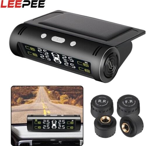 LEEPEE Solar Power TPMS 4 Pcs Internal External Sensor Temperature Alert Fuel Saving Car Tire Pressure Alarm Monitor System