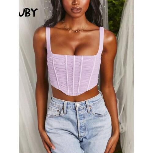 SRUBY Spaghetti Strap Neck Top 2020 Summer Women Sexy Beach Wear Vest Tank Top Drawstring Backless Fish Bone Ruched Tank