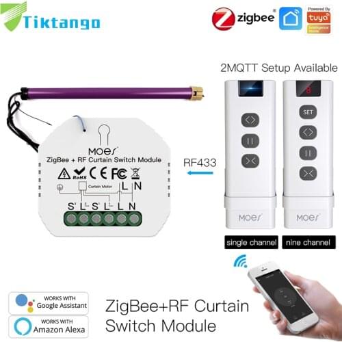 Tiktango ZigBee RF433 Smart Curtain Switch Module for Motorized Roller Shutter Blinds Motor 2MQTT Tuya APP Alexa Google Home