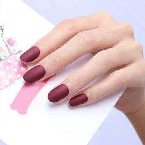 2019 24Pcs Women False Nails Tips DIY Solid Color Matte Frosted Round False Nails
