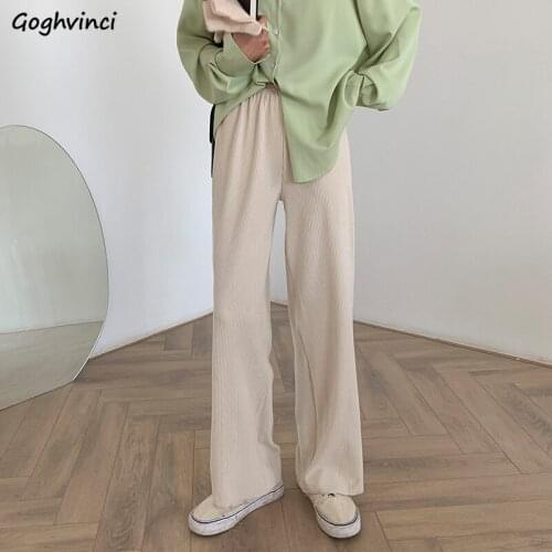 Women Casual Pants Solid Ruffles Elastic Waist Loose Straight Simple Elegant Daily All-match Fashion Soft Popular Spring Ulzzang