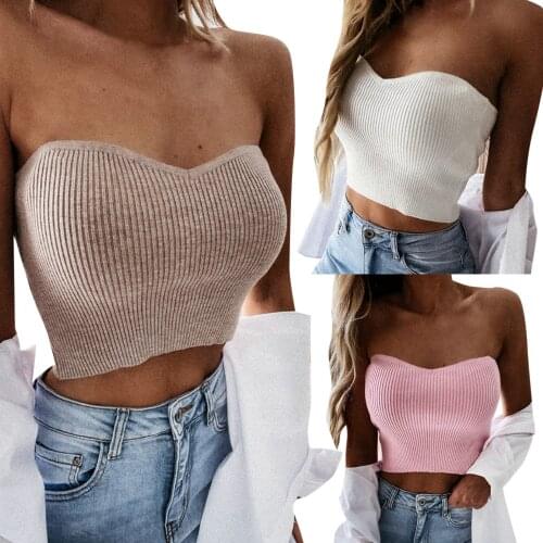 Womens Strapless Tank Tops, Sleeveless Solid Color Ribbed Knit Stretchy Tube Tops