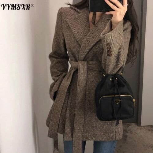 2021 Autumn and Winter New Ladies Woolen Suit High-quality Lace-up Mid-length Jacket High-quality Temperament Office Coat