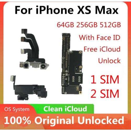 100% Original Unlocked NOiCloud for iPhone XS Max Motherboard With/No face ID full chips logic board Plate Support IOS update MB