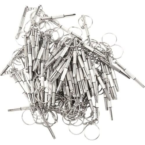 100Pcs/Pack 3 in 1 Eyeglass Screwdriver Sunglass Glasses Watch Repair Tool Kit with Keychain Portable Screwdriver Tool